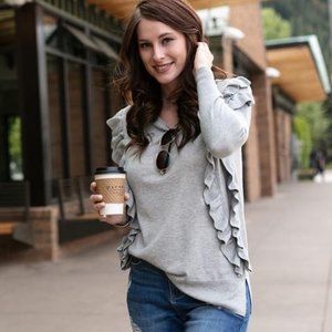 EUC Grace & Lace Gray Ruffled Sweater Size Medium
